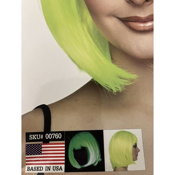 Neon Green Bob Wig Glow In The Dark Absinthe ROCKSTAR WIGS Heat Safe Adjustable - Picture 3 of 5